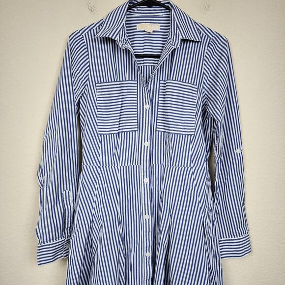 Michael Kors Size 4 Pinstripe Long Sleeve Shirt Dress - Picture 2 of 4